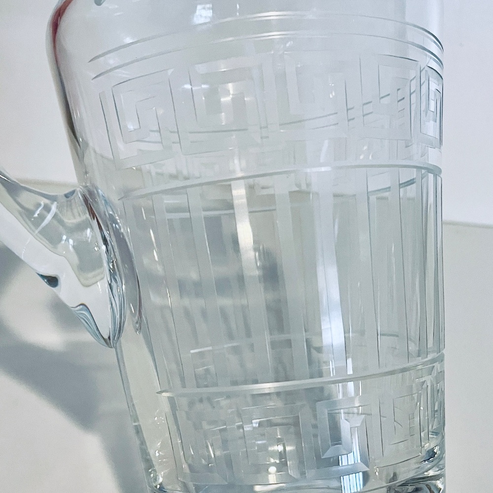 Versace x Rosenthal Meandre Greek Key Clear Glass Crystal Pitcher Vintage - Picture 11 of 14